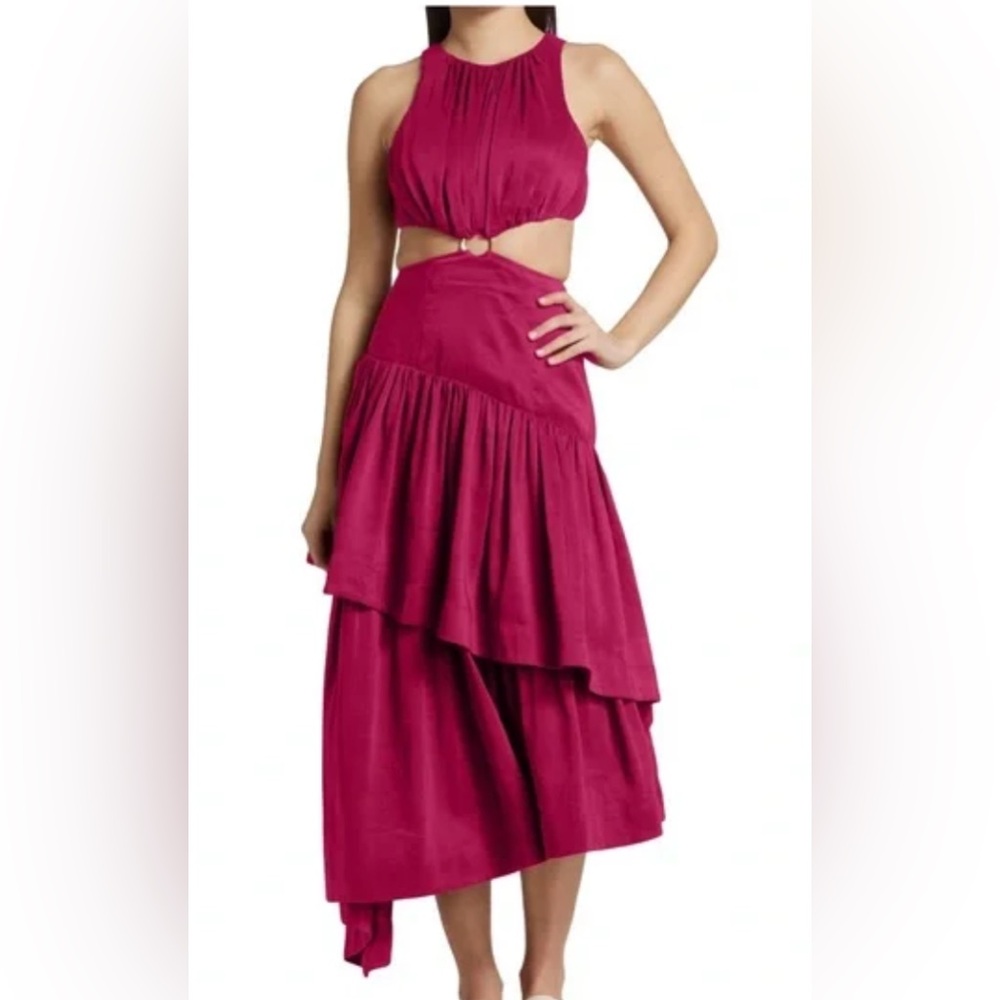 MOVING SALE Aje Caliente Cut Out Linen Summer Dress Fuschia